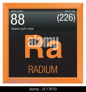 Radium symbol. Element number 88 of the Periodic Table of the Elements - Chemistry - Orange square frame with black background Stock Vector