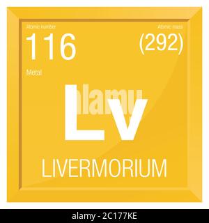 Livermorium symbol. Element number 116 of the Periodic Table of the Elements - Chemistry - Square frame with yellow background Stock Vector