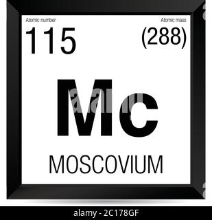 Moscovium symbol. Element number 115 of the Periodic Table of the Elements - Chemistry - Black square frame with white background Stock Vector