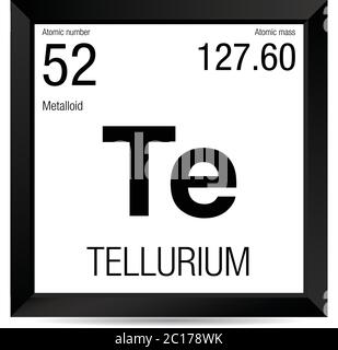 Tellurium symbol. Element number 52 of the Periodic Table of the Elements - Chemistry - Black square frame with white background Stock Vector