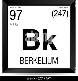 Berkelium symbol. Element number 97 of the Periodic Table of the Elements - Chemistry - Black square frame with white background Stock Vector