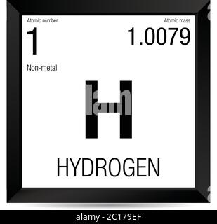 Hydrogen H, Chemical 3D Rendering Isolated On Black Background
