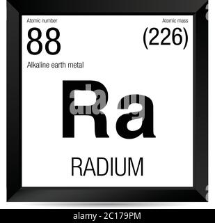 Radium symbol. Element number 88 of the Periodic Table of the Elements - Chemistry - Black square frame with white background Stock Vector