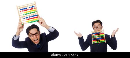 Angry accountant with abacus isolated on white Stock Photo