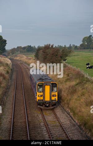 Northern rail class 153 sprinter train passing Eldroth on the 'little north western' Carnforth to Settle Junction line in Yorkshire Stock Photo