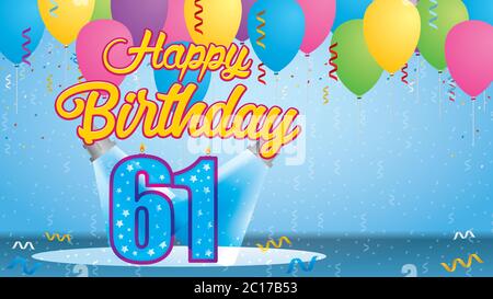 Happy birthday number 61, greeting card for sixty one years in fun art ...