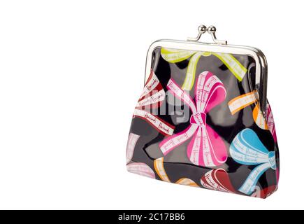 QUEENSTOWN, SOUTH AFRICA - 08 JULY 2017: Harrods classic coin clip purse shiny black patent pvc with Stock Photo