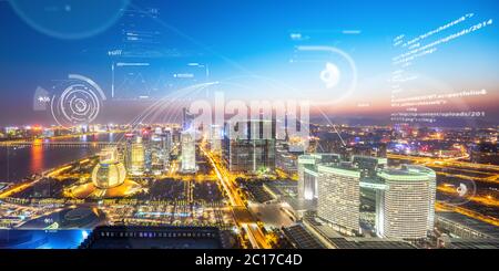 abstract futuristic technology in modern city Stock Photo