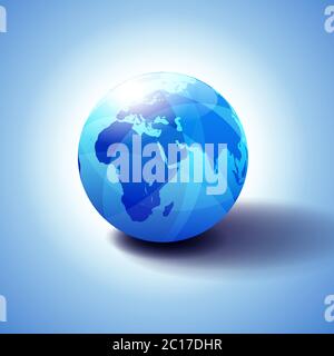 Africa, Middle East, Arabia and India Background with Globe Icon 3D illustration, Glossy, Shiny Sphere with Global Map in Subtle Blues Stock Vector