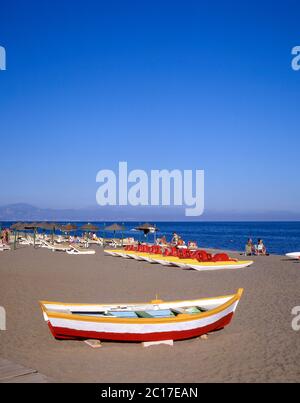 Beach view, Torremolinos, Costa del Sol, Malaga Province, Andalucia (Andalusia), Kingdom of Spain Stock Photo