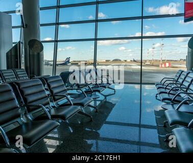 airport waiting area seats Stock Photo