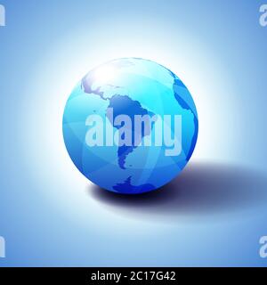 South America Background with Globe Icon 3D illustration, Glossy, Shiny Sphere with Global Map in Subtle Blues giving a transparent feel Stock Vector