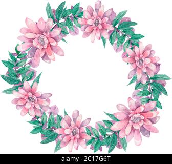 Invitation. Wedding or birthday card. Floral frame. Watercolor background with pink flowers and green leaves. Boho style. Beauty isolated bouqet Stock Vector