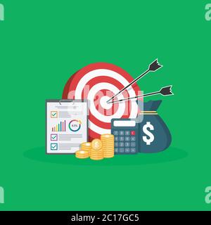 dollar pile coins icon. gold golden stack and money bag for profit saving. calculations counting, data analytic, planning, report. business investment Stock Vector