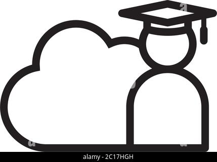 E-learning line icon. Online internet education symbol. graduation cap with cloud concept. digital graduate business sign. logo for web site, mobile Stock Vector