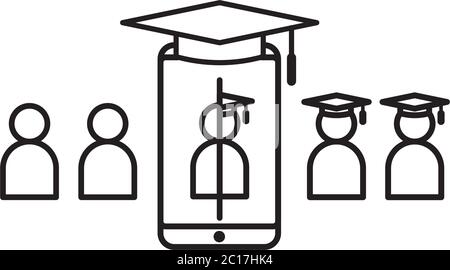 E-learning line icon. Online internet education symbol. graduation process on smartphone screen. graduate business sign. logo for web site, mobile app Stock Vector