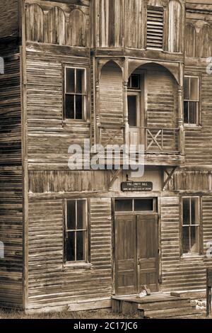 USA, Montana, Elkhorn. Fraternity Hall in built during a silver rush in ...