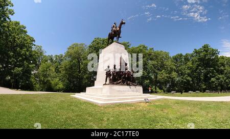 Wide angle view of Virginia Monument in Gettysburg, Pennsylvania Stock Photo