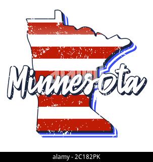 American flag in minnesota state map. Vector grunge style with Typography hand drawn lettering minnesota on map shaped old grunge vintage American nat Stock Vector