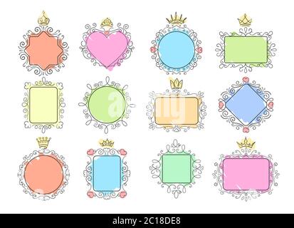 Cute princess frames. Pink mirror frame with princesses crown, majestic ...