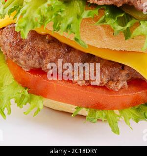 Hamburger with cutlet and cheese on white background Stock Photo