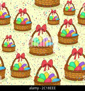 Seamless, Basket with Easter Eggs Stock Photo
