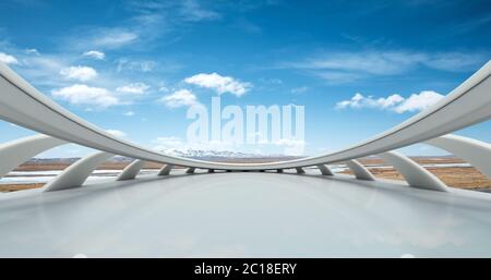 empty marble floor with snow mountains Stock Photo