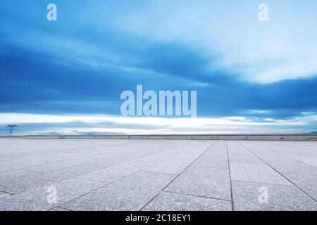 empty marble floor with snow mountains Stock Photo