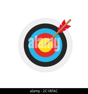 simple flat minimalist archery target with arrow hit the center aim. Illustration of goal success business target Stock Vector