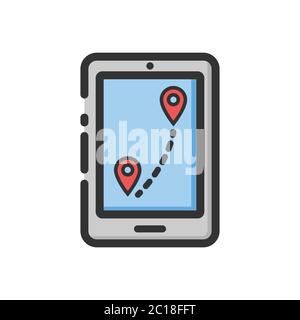 Find a place direction using locator app in smartphone. Suitable for vector illustration of map locator to locate accurate position from an area. Stock Vector