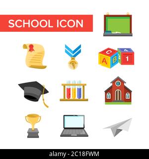 Flat icon collection from school and education. Suitable for design elements of teaching and learning activities, student schools, and children. Stock Vector