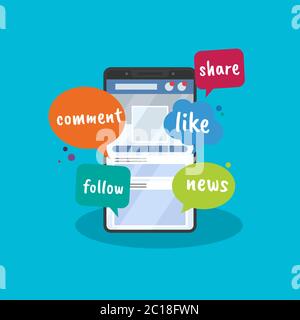 Vector illustration of social media access via smartphone. Suitable for promotion of social media, interactive activities, sharing, making friends Stock Vector