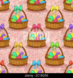 Seamless, Basket with Easter Eggs Stock Photo