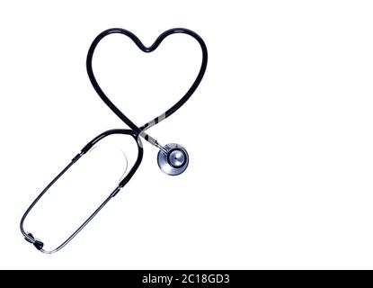 Stethoscope in shape of heart isolated on white background. Stock Photo
