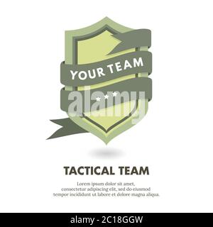Vector illustration of a shield logo wrapped in a ribbon. Suitable for military tactical team logos, security groups and security services. Stock Vector