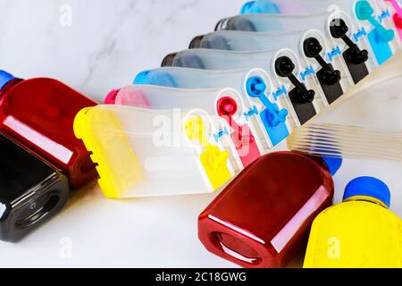 Color with external color tanks, on inkjet printers in large machines Stock Photo