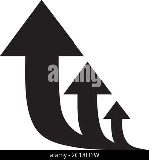 Three Arrow Sign Direction One way. Flat Road Direction Black Vector Illustration. Stock Vector