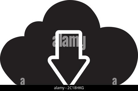 Cloud Download Icon In Flat Style Vector Icon For Apps, UI, Websites. Cloudy Black Icon Vector Illustration. Stock Vector