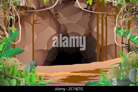 landscape of cave in the jungle Stock Vector