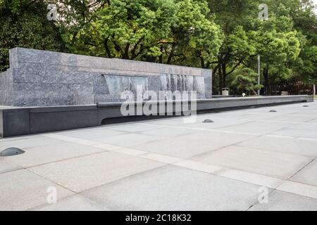 empty marble floor near green forest Stock Photo