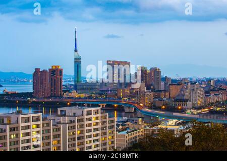 Hakata city skyline at night in Fukuoka, Japan Stock Photo