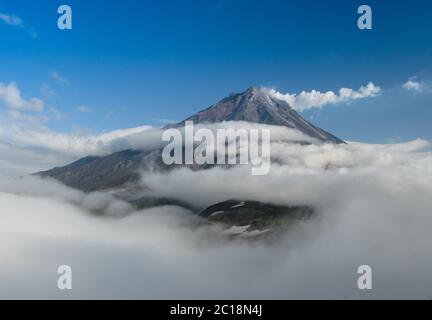 Panorama with the top of Koryaksky volcano, Kamchatka peninsula Russia Stock Photo