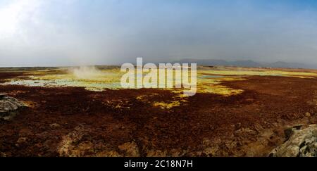 Panorama inside Dallol volcanic crater in Danakil depression Ethiopia Stock Photo