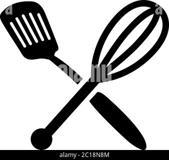 Spatula & Whisk Icon In Flat Style Vector For Apps, UI, Websites. Black Icon Vector Illustration. Stock Vector