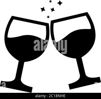 Wine Glasses Toast Icon In Flat Style Vector For Apps, UI, Websites. Black Icon Vector Illustration. Stock Vector