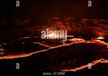 Panorama Erta Ale volcano crater, melting lava, Danakil depression, Ethiopia Stock Photo