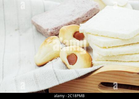 breads on tablecloth. Stock Photo