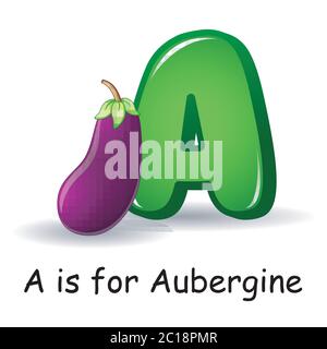 Vegetables alphabet A is for Aubergine Stock Vector