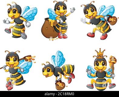 Bees character set collection Stock Vector