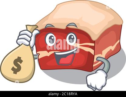 Crazy rich Cartoon picture of pork belly having money bags Stock Vector